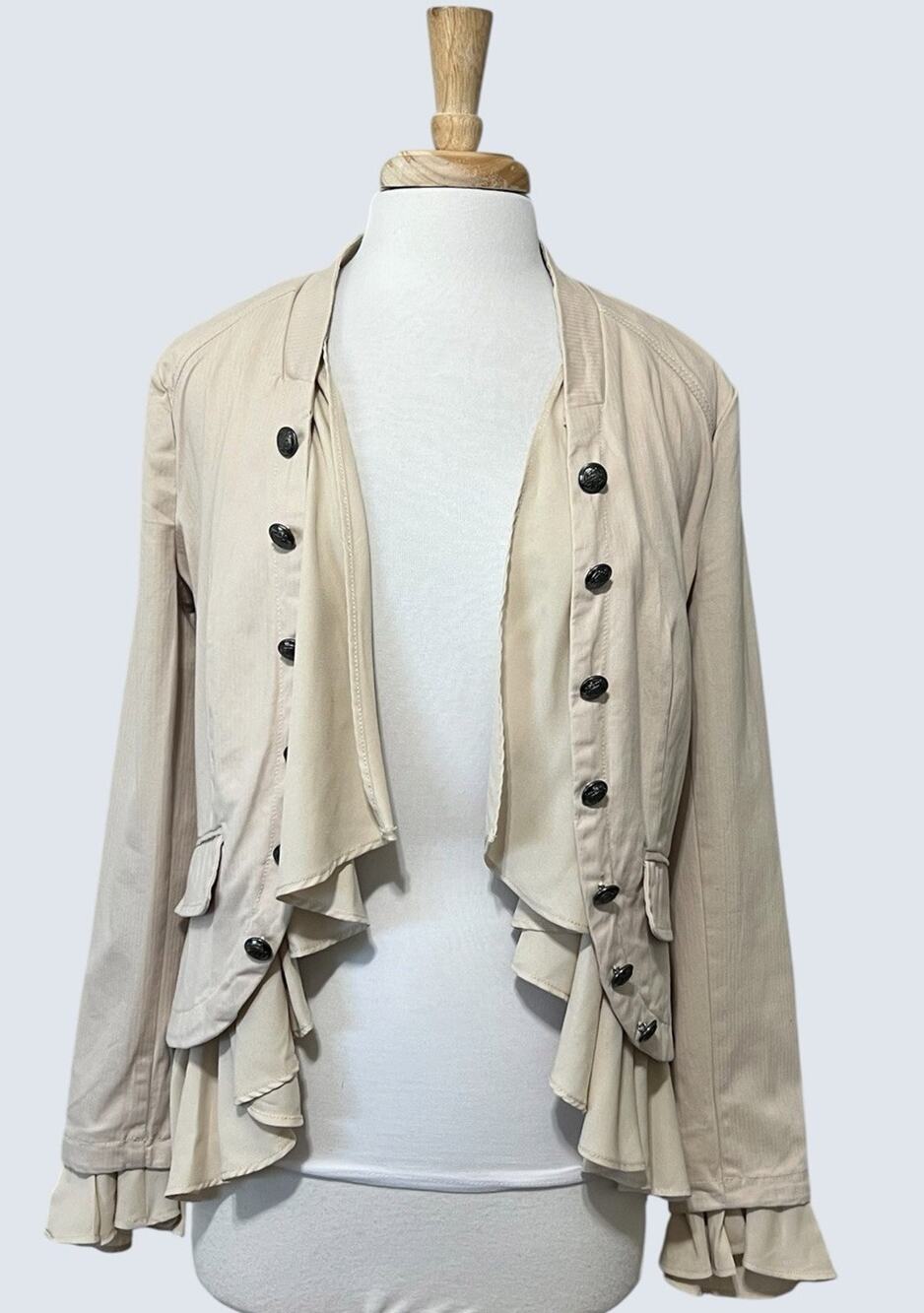 Free People Ruffles Romance Jacket Natural Beige Boho Military Victorian Small